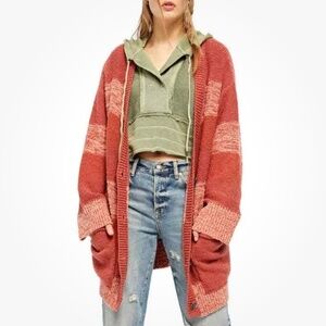 Free People Southport Beach Cardigan Sweater Blushes Combo Pink Medium